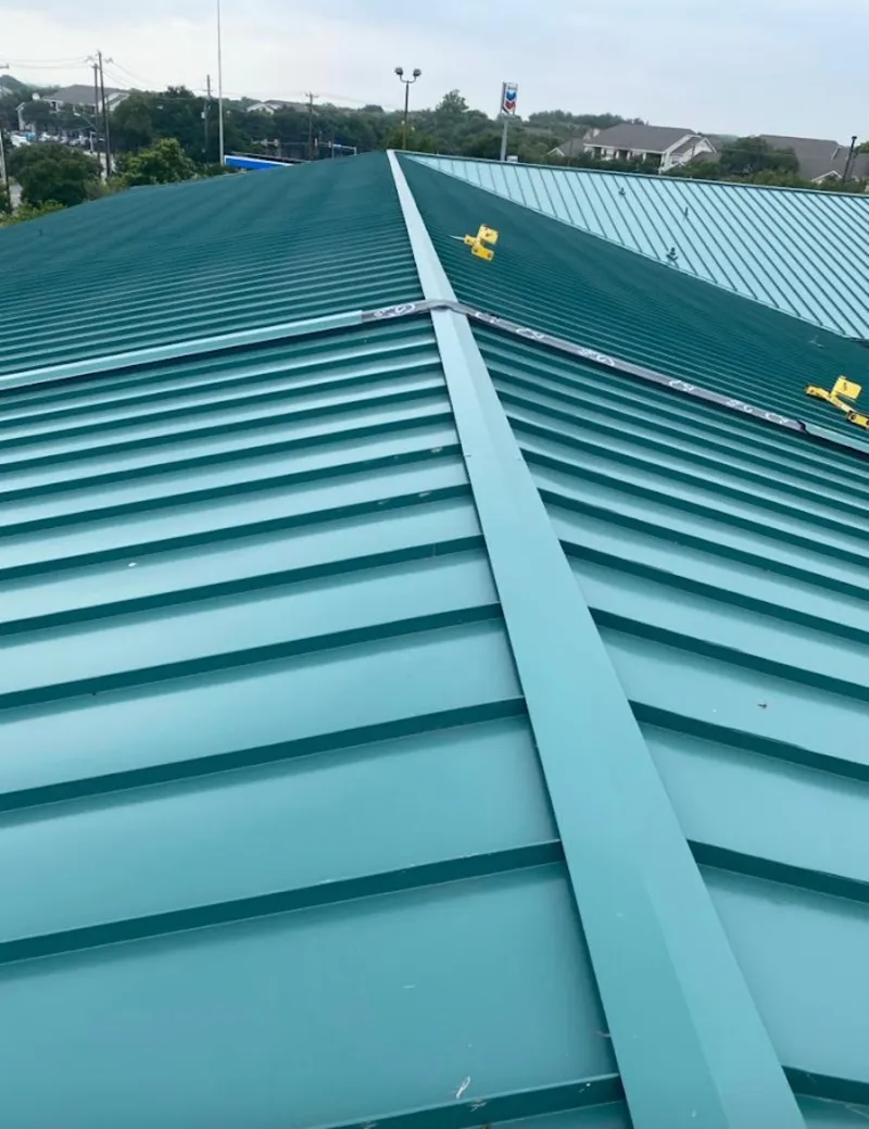 Green commercial metal roof ridge and valley for Metal Roof Repair in Nipomo
